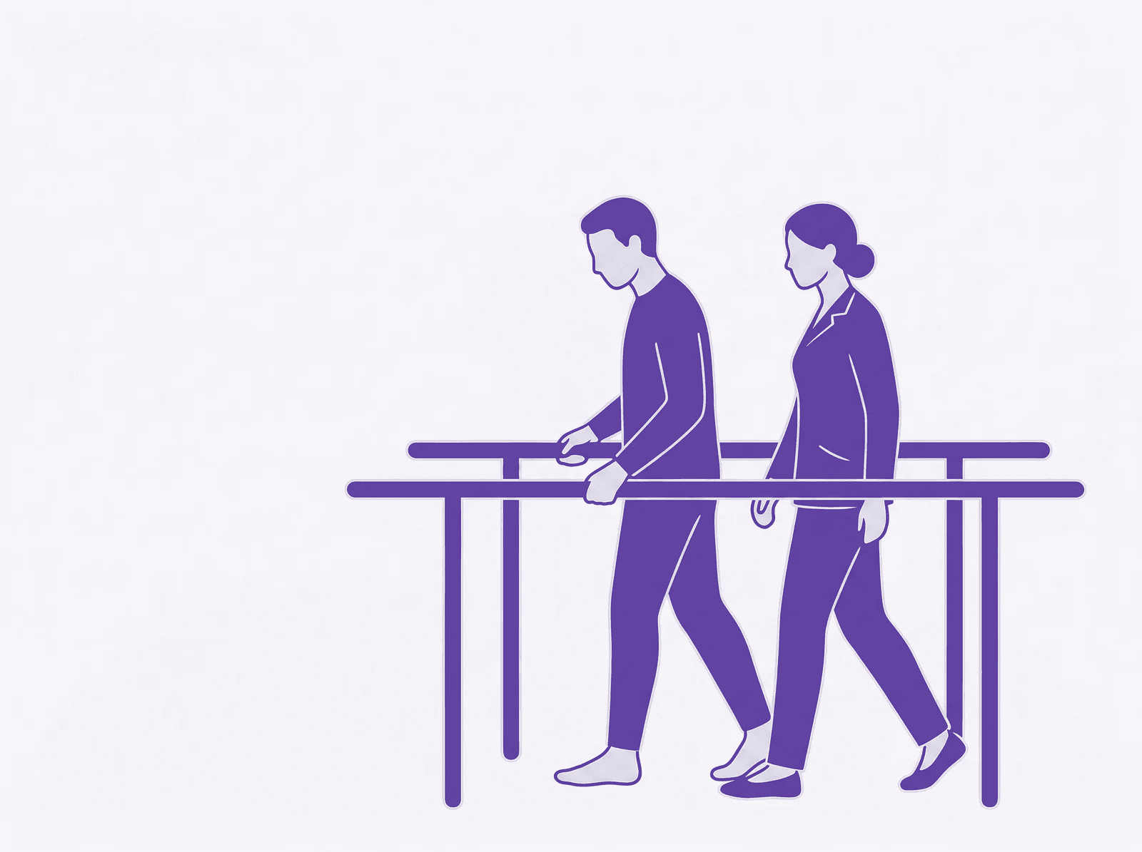 Gait training — editorial illustration of walking between parallel bars