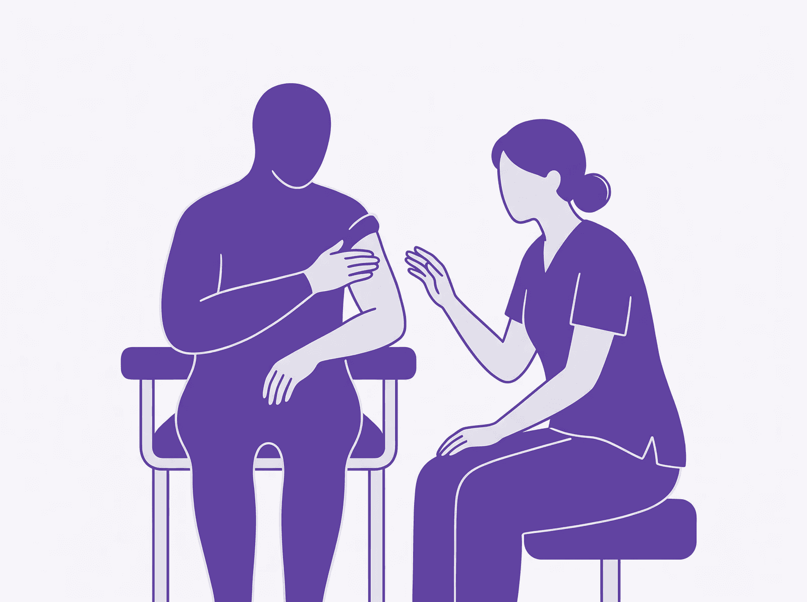 Self-management coaching — editorial illustration of patient performing self-directed lymph drainage with therapist coaching