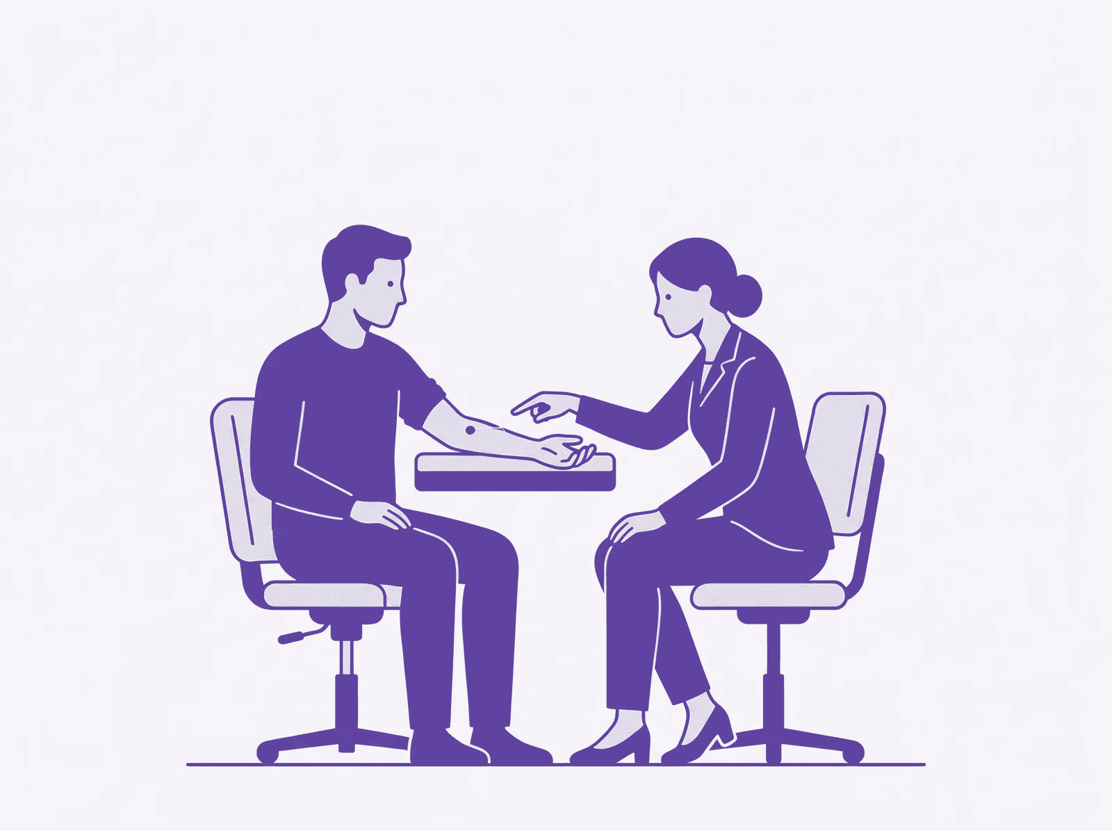Skin & nail care — editorial illustration of therapist demonstrating limb-inspection technique with patient observing