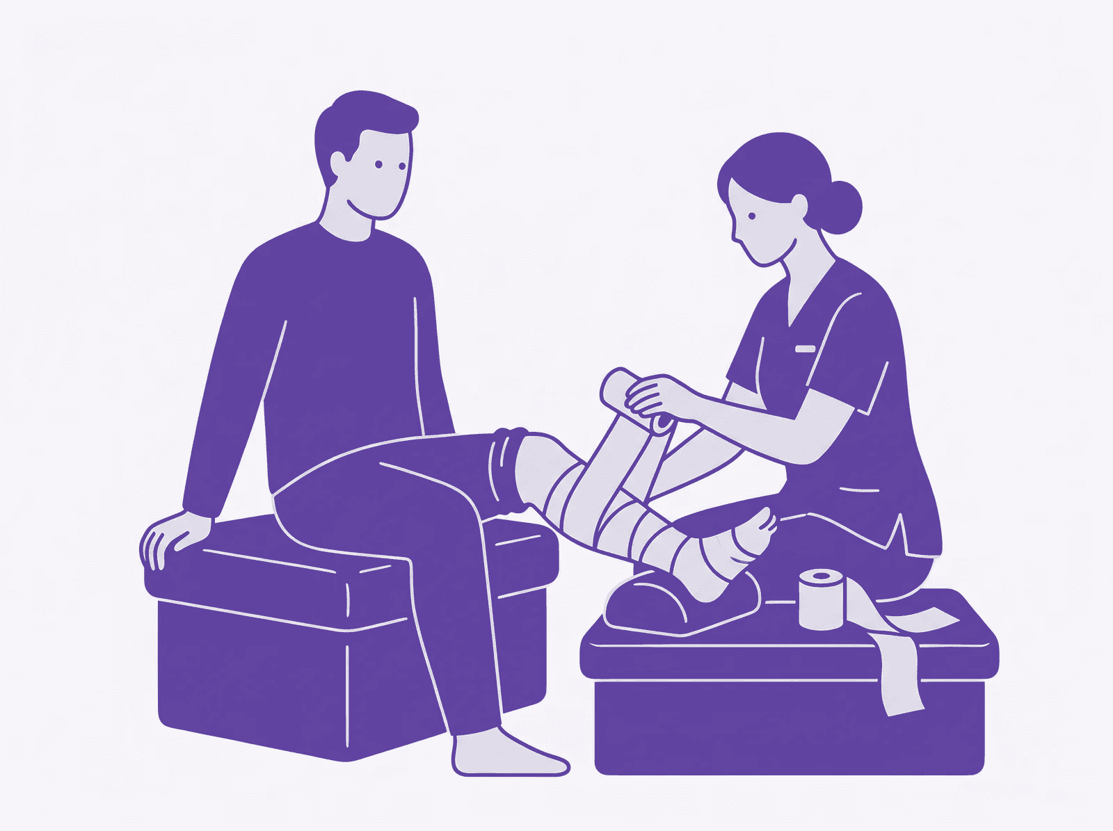 Compression bandaging — editorial illustration of multi-layer wrap application